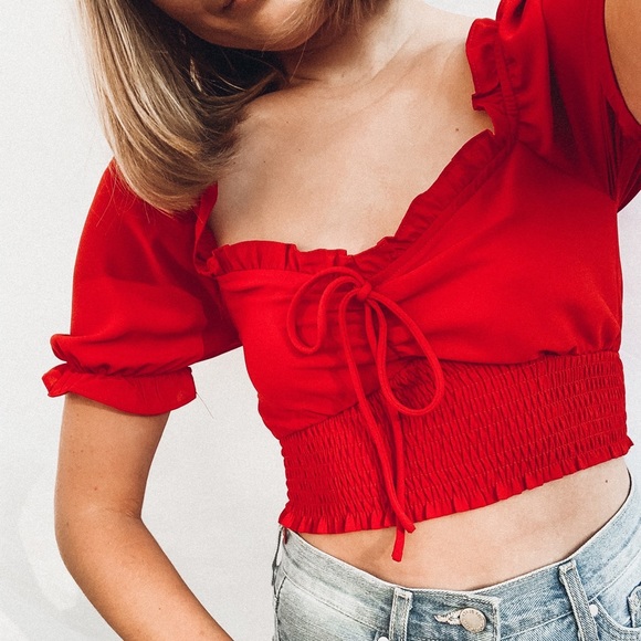 Puff Sleeve Crop Top - Picture 1 of 8